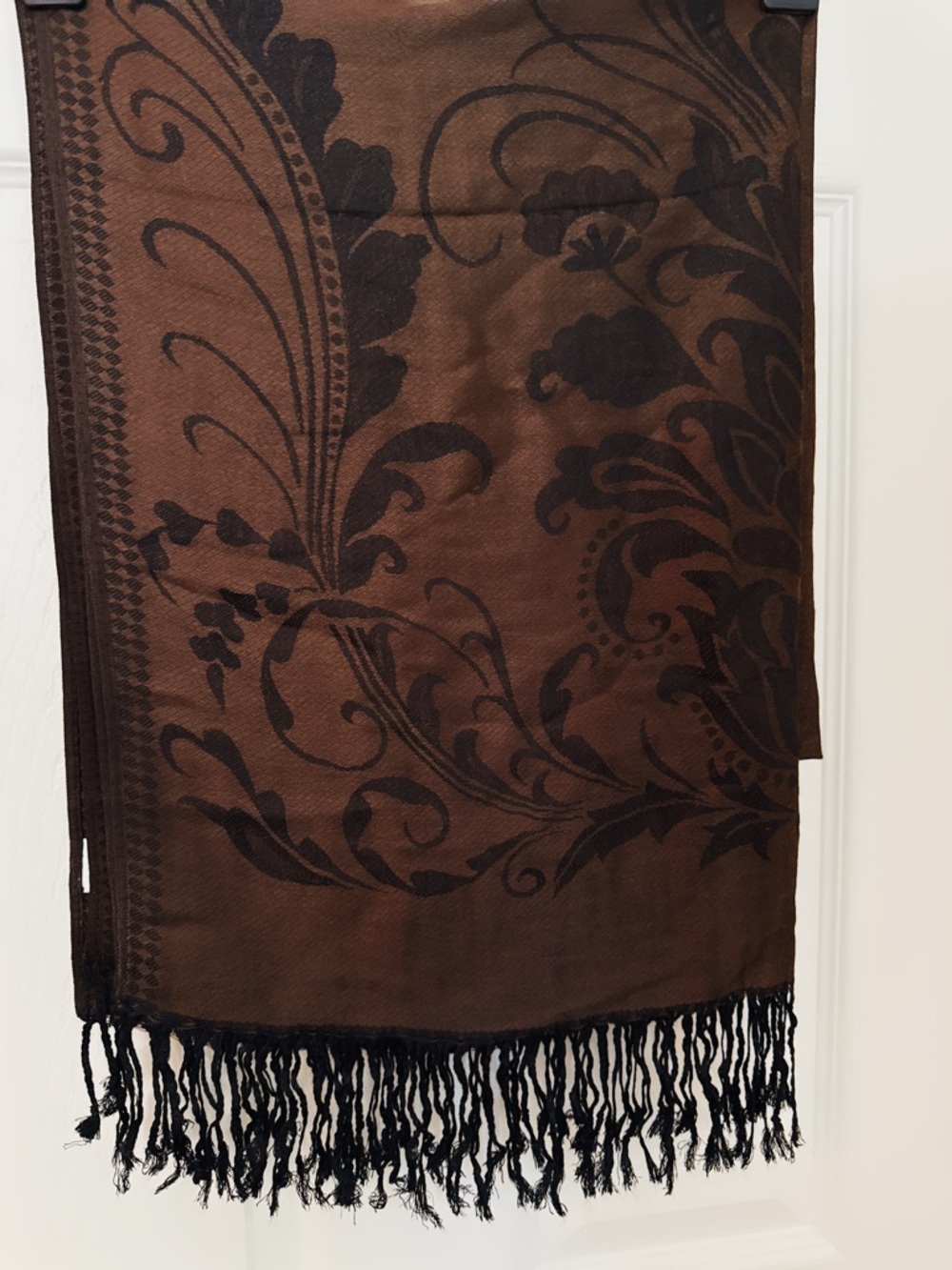 Elegant Brown Floral Fringe Stole - Women’s Dupatta full size scarf